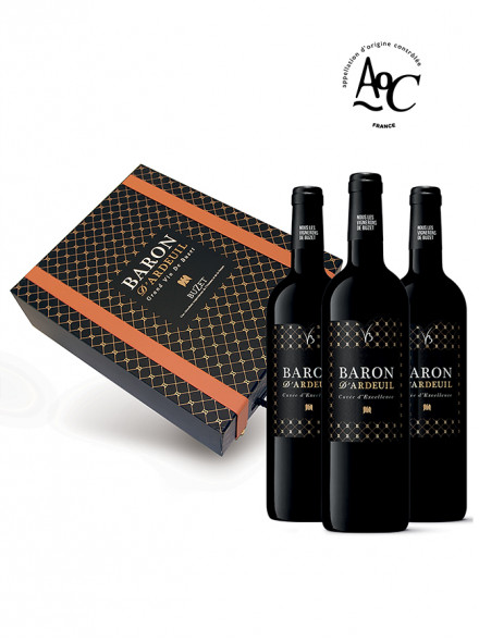 Coffret cadeau vin 3 bouteilles Baron d'Ardeuil rouge 2015