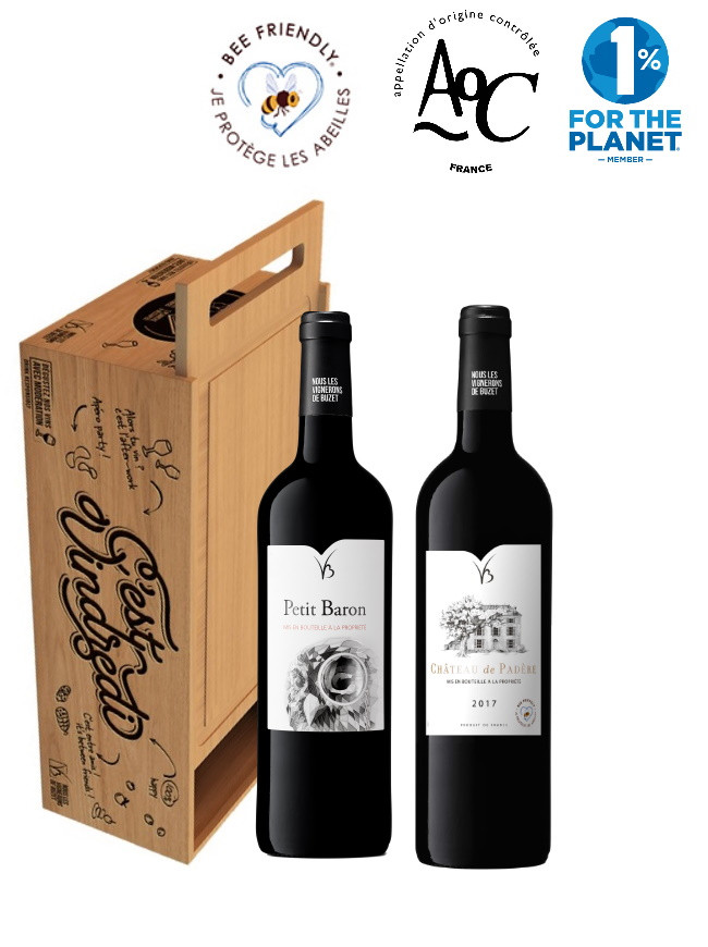 Coffret 2 bouteilles -Vin Rouge AOC- Planche à Découper - 2x75 cl