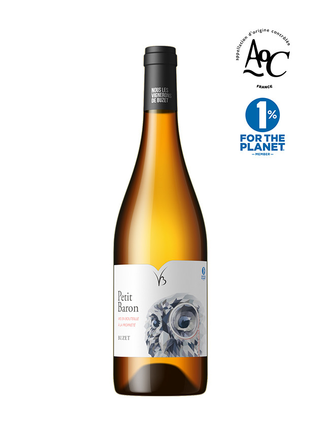Petit Baron vin blanc AOC Buzet millésime 2021 en bouteille bourguignonne et contributeur au réseau 1% pour la Planète
